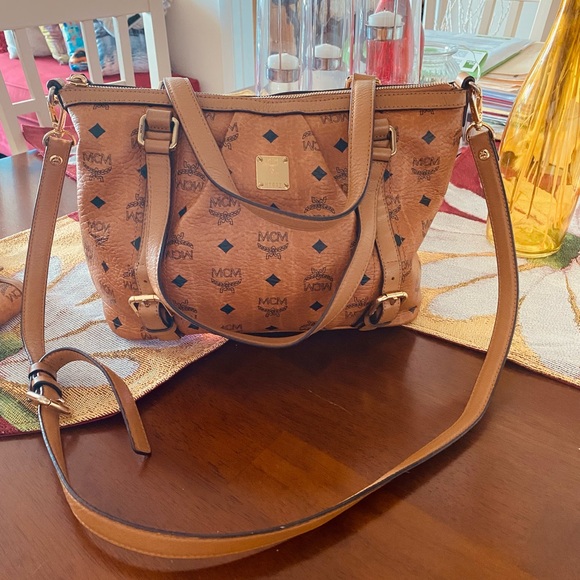 MCM Handbags - MCM Vintage Cognac Visetos Boston Bag in EUC with shoulder strap $250